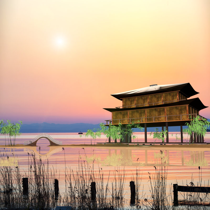 Tamura Chinese Landscape - Wrapped Canvas Print, 30cm H x 30cm W x 3.8cm D
