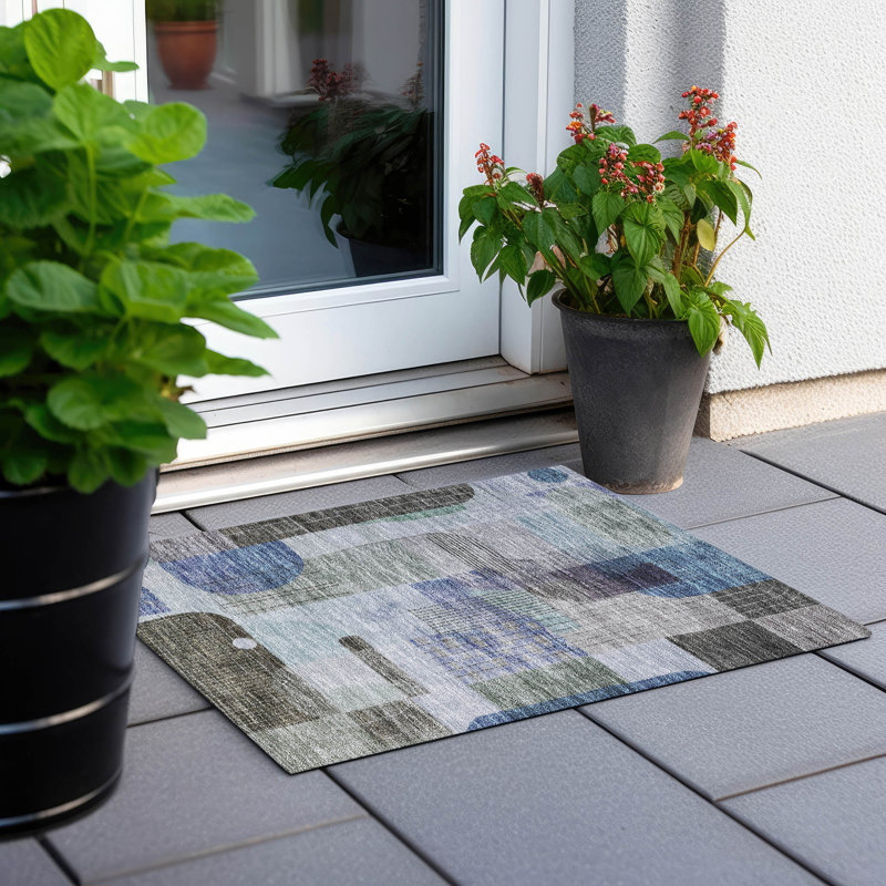 Tapis bleu intérieur / extérieur lavable à la machine Segin ACN1116, Rectangle 1 pi 8 po x 2 pi 6 po