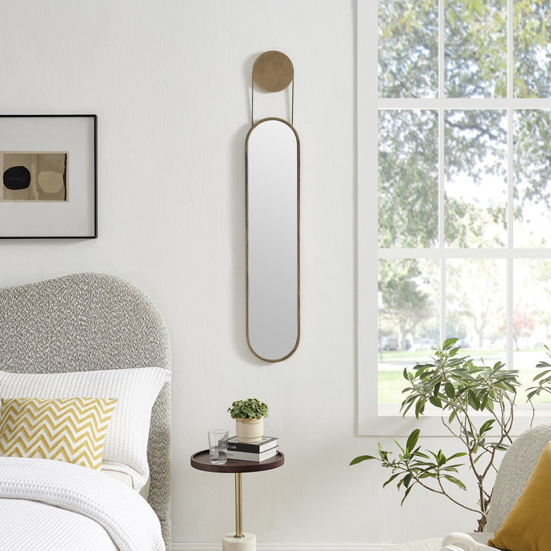 Mid-century Modern Antique Oval Hanging Decorative Wall Mirror - Horizontal or Vertical Wall Mount