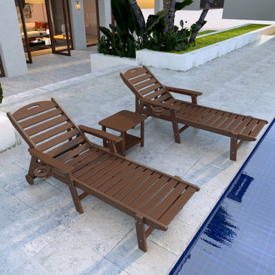 Ensemble de chaises longues d'extérieur 3 pièces Hdpe