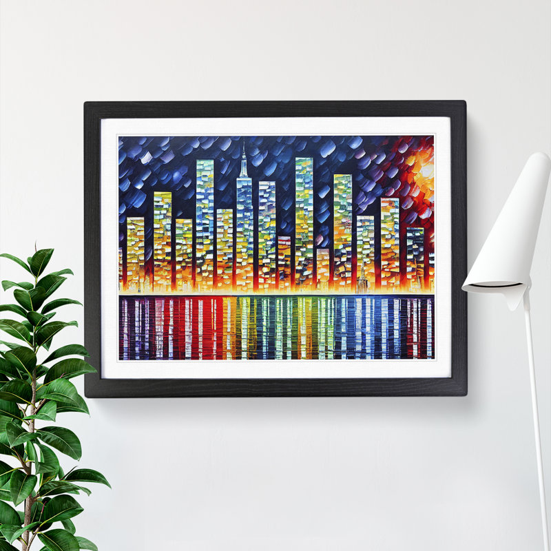 New York Painted Skyline Vol.2 - Single Picture Frame Print, Black , 25cm H x 34cm W