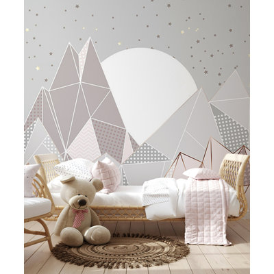 Geometric Shape Triangle Mountains and Stars Fullmoon Moon Removable Wallpaper -  GK Wall Design, GKWP000804W55H35