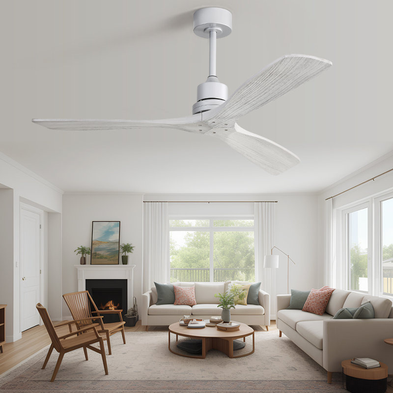 Sofucor Kemp 52" 3-Solid Wood Blade Classic Ceiling Fan with Remote Control and no Lights, Silver with Light Gray Blades