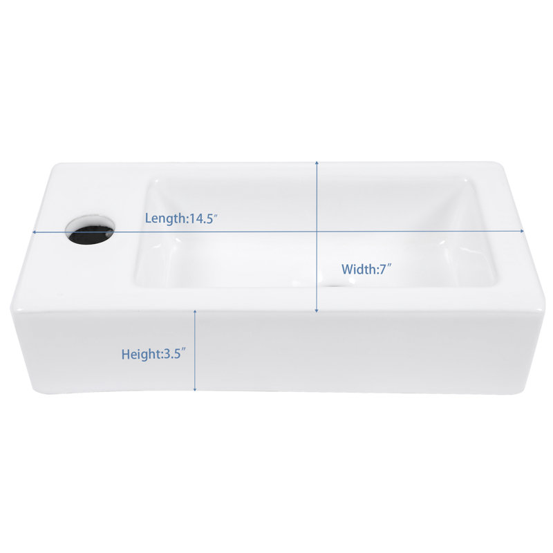 OUMUCH 7'' White Ceramic Rectangular Bathroom Sink