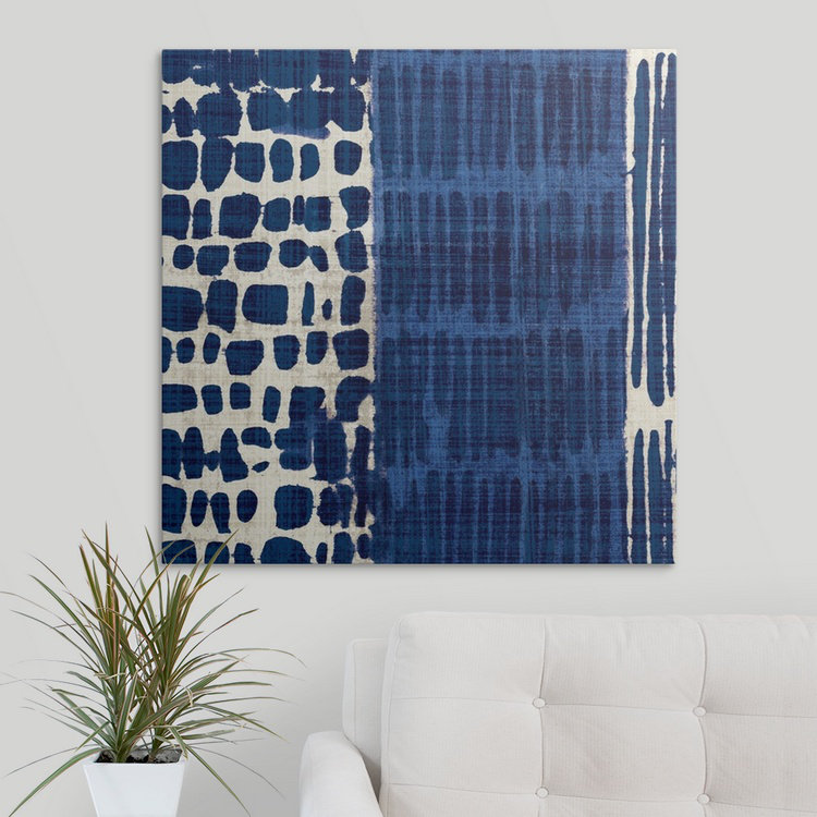 « i », reproduction d’art Indigo Batik, H 30 po x l 30 po x P 1,5 po, Toile