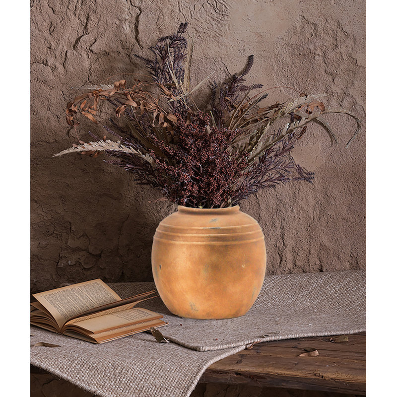 Ceramic Flower Vase, Round Rustic Vase, Brown
