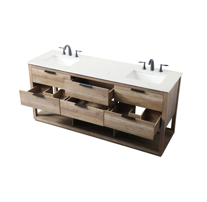 72'' Double Bathroom Vanity with Engineered Marble Top