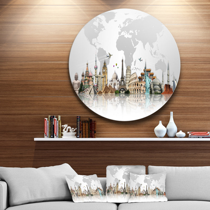 Famous Monuments Across World Graphic Art Print, 23" H x 23" W x 1" D, Metal