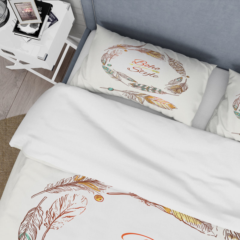 Ensemble de housse de couette bohème et éclectique de couleur bohème Ethnique beige bohémien - Polyester microfibre