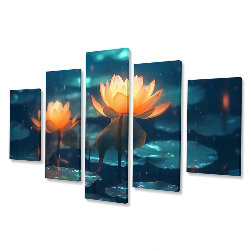 Elinor - Lotus Canvas Wall Art - 5 Panels