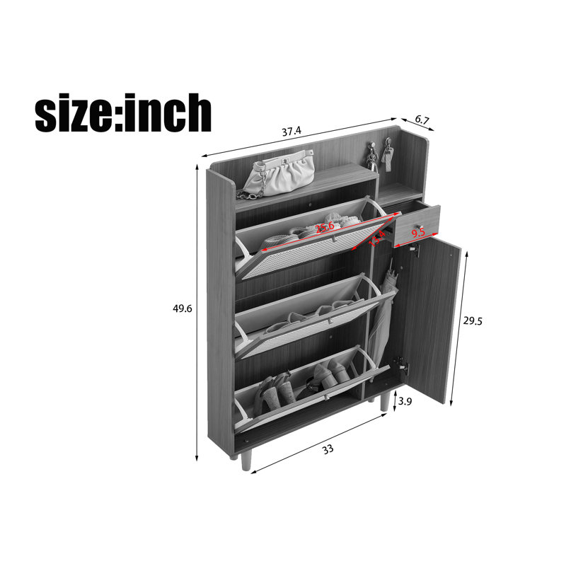 6 Pair Shoe Storage Cabinet, Gray
