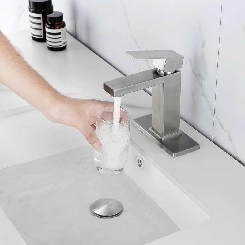 Robinet de salle de bain à poignée simple et bonde escamotable avec fonction de trop-plein, fabrication en acier inoxydable, couleur nickel brossé, moins d'eau, drain étanche, étapes d'assemblage rapide avec trop-plein, corps,