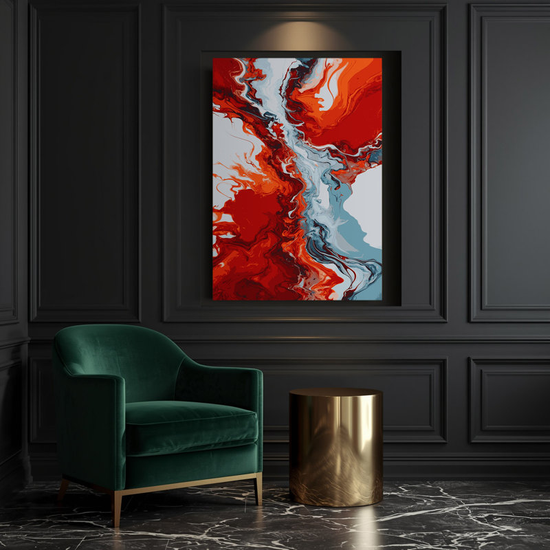 Abstrait art fluide sur toile rouge 5, H 14 po x l 11 po