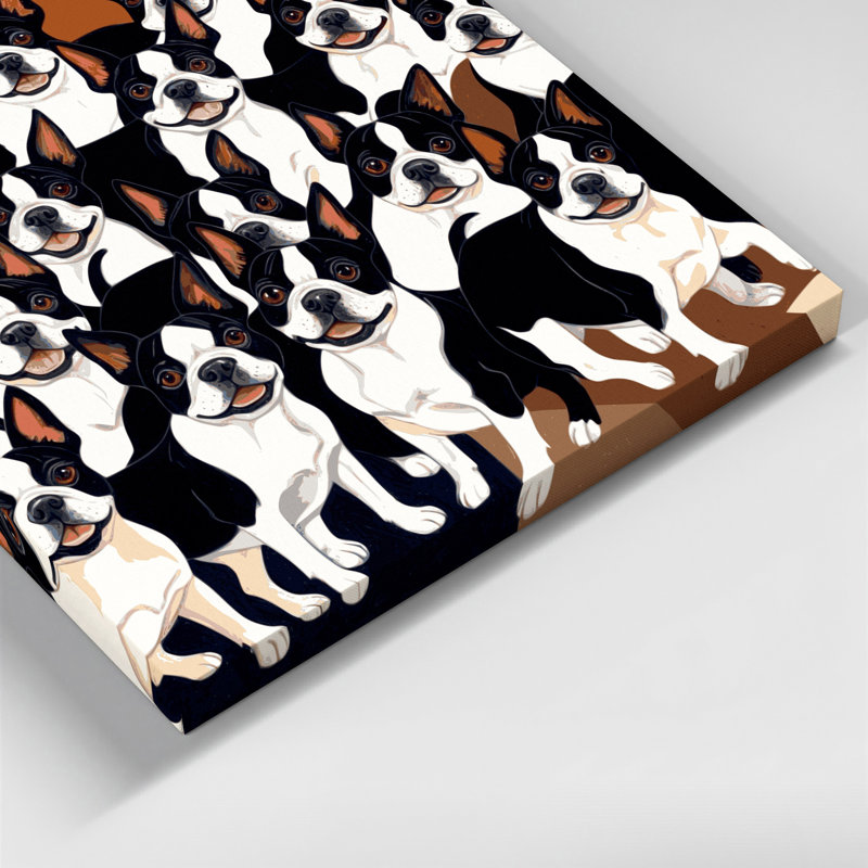 «Dogs Boston Terrier», art mural sur toile mauve, H 16 po x l 16 po