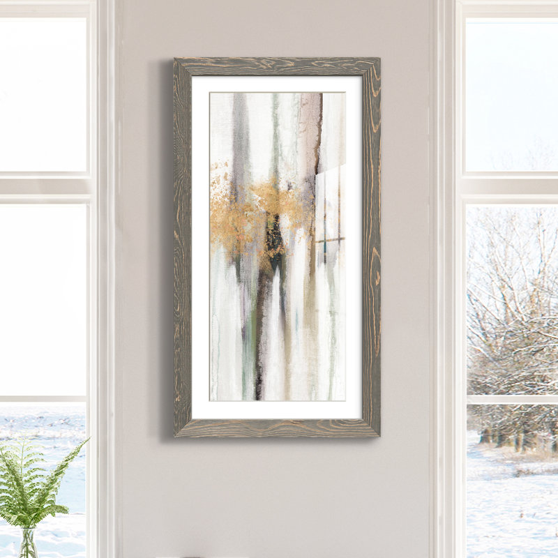Falling Gold Leaf II - Reproduction d'art sur papier encadrée, Gris