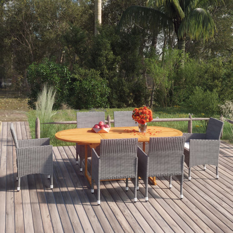  Dining Set Grey Solid Acacia Wood, PE Rattan Standard Durable