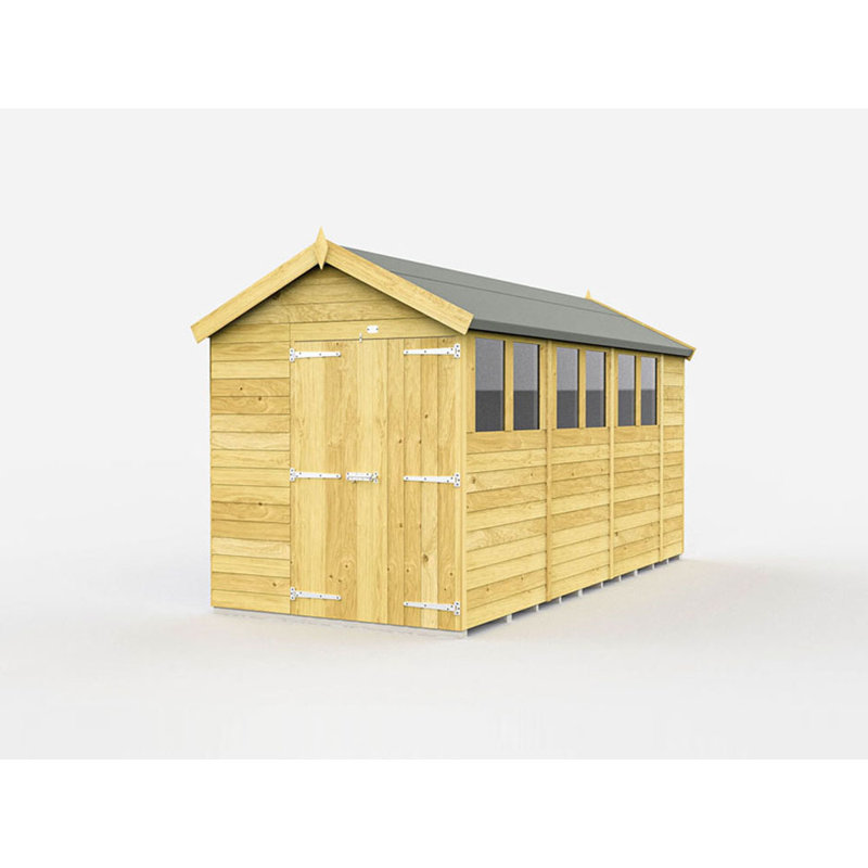 6ft x 14ft Apex Shed - Double Door with Windows