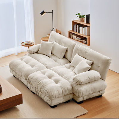 Light Coffee Chenille Cloud Upholstered Sectional Loveseat With 2 Ottomans, 2 Lumbar Pillows & 2 Throw Pillows For Small Space Living Room