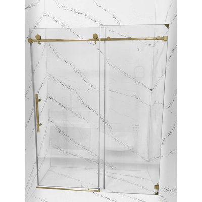 Sani Canada - Porte de douche coulissante en verre brossé sans cadre or 10 mm 60 po x 76 po