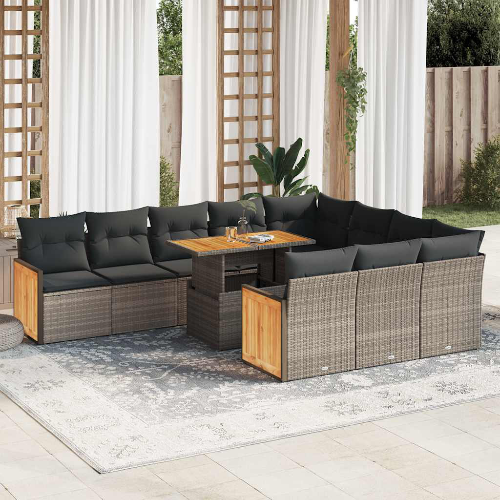 Vidaxl 11-Tlg. Garten-Sofagarnitur Mit Kissen Schwarz Poly Rattan