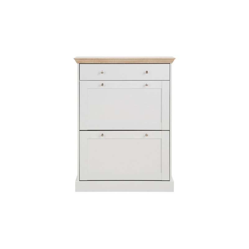Bruce 12 Pair Shoe Storage Cabinet, White / Oak