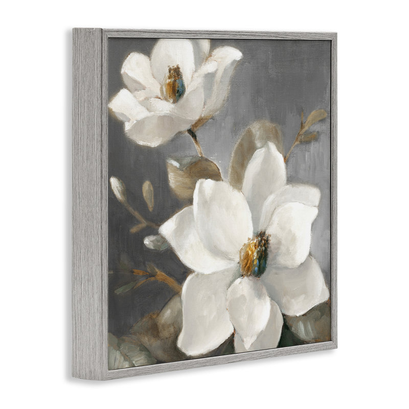 Magnolias sur fond gris, estampe numérique par Lanie Loreth, Estampe numérique Farmhouse, H 17 po x l 17 po