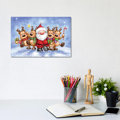 Père Noël avec des rennes par Makiko - peinture sur toile tendue