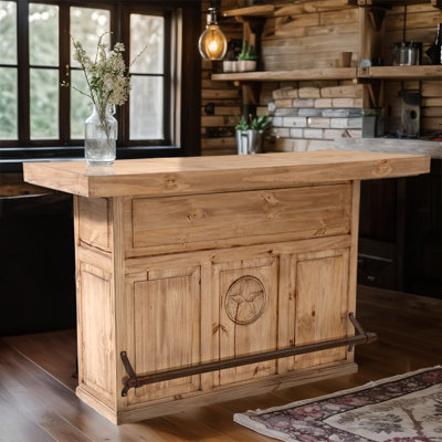 Solid Wood Bar with Iron Footrail and Carved Star by Millwood Pines