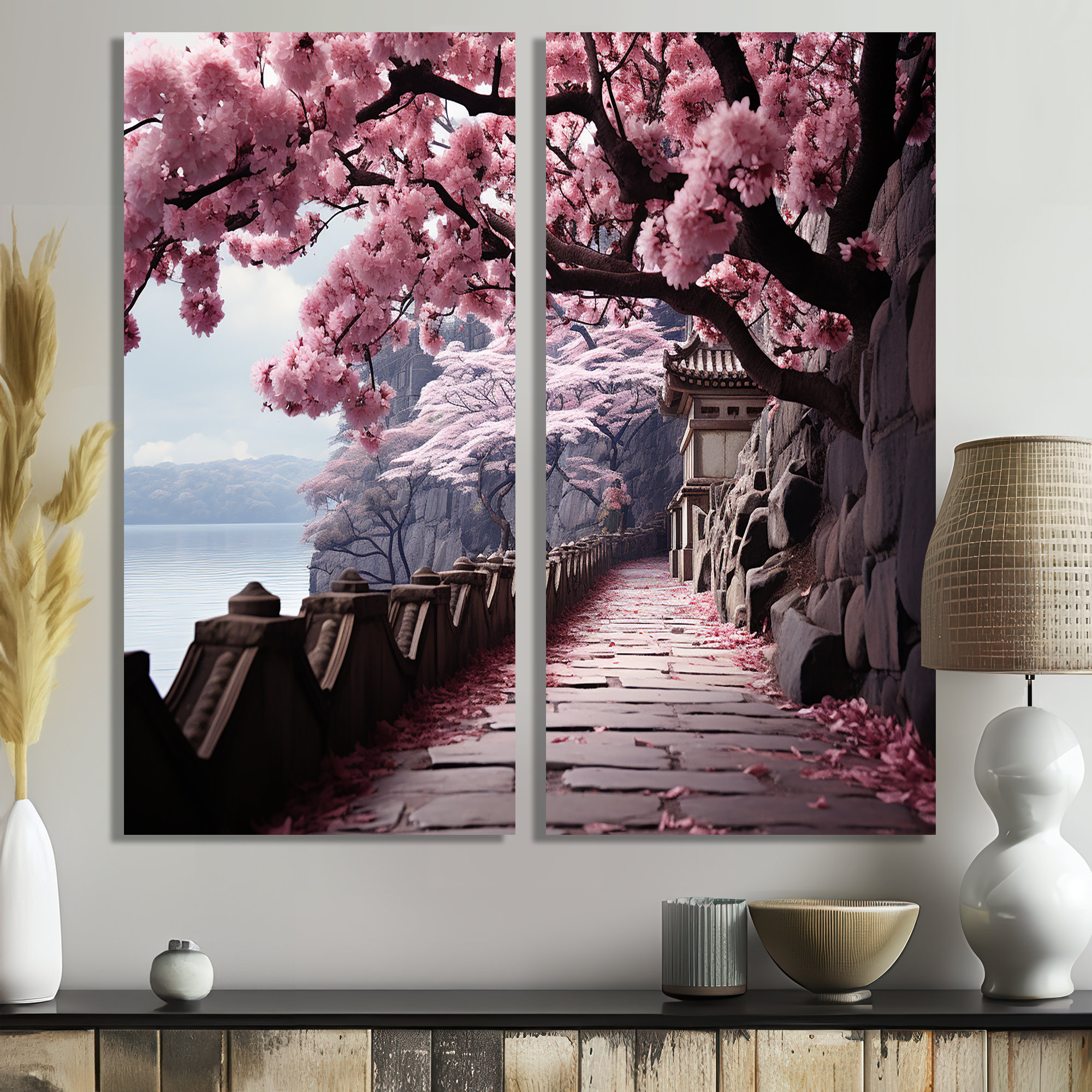 Lark Manor™ Japon Art Cherry Blossom Pink Path - Pink Art Prints On ...