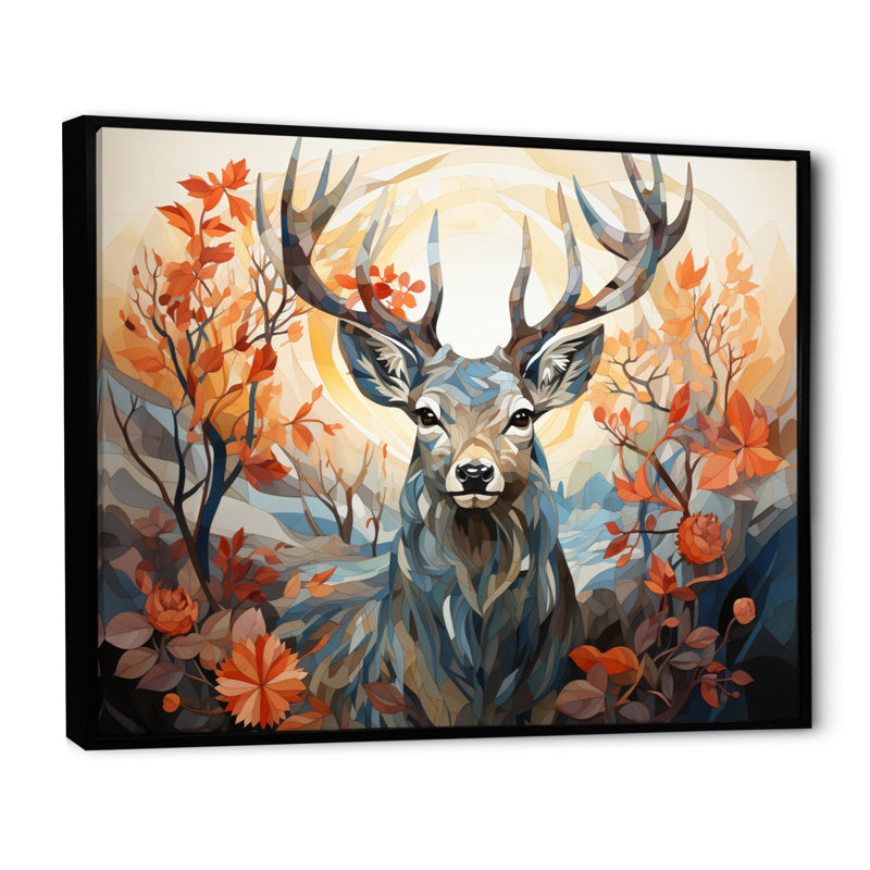 Cerf gracieux fauve géométrique II - impression, H 16 po x l 32 po x P 1 po, Cadre flottant noir