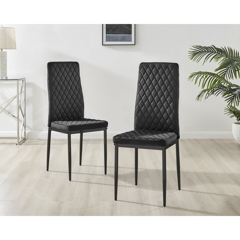 Ameka Luxury Velvet Modern Tall Back Dining Chairs with Metal Legs & Diamond Stitching, Black, Black