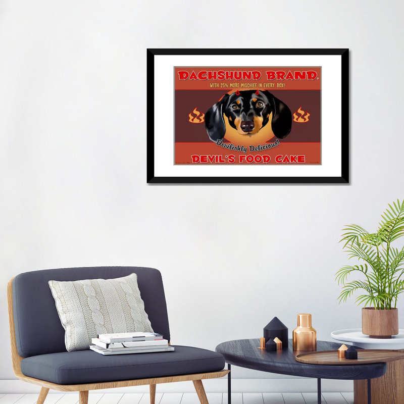 Dachshund Devil by Brian Rubenacker Graphic Art on Wrapped Canvas, No Mat, Wrapped Canvas, 12" H x 18" W x 0.75" D