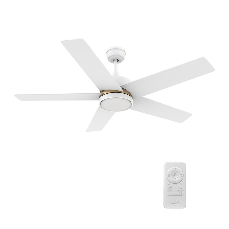  Ventilateur de plafond intelligent 52 po avec lumière DEL intégrée et télécommande, Blanc
