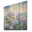 Hortensia mauve par The Late I - Art mural en bois sur fond de bois de pin naturel-1986595886