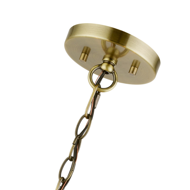 Lustre suspendu 5 lumières en laiton antique, Laiton antique