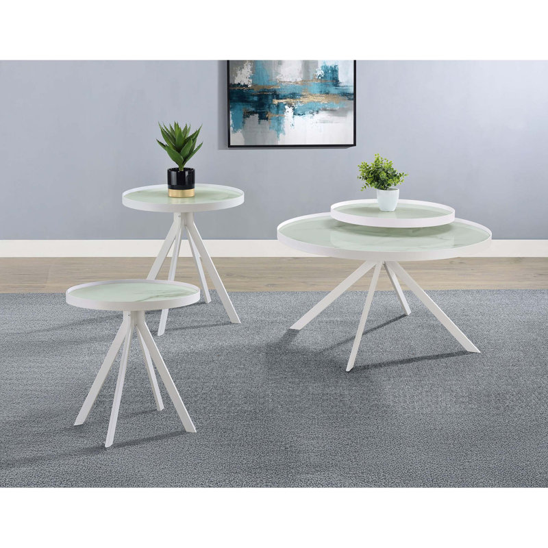 Glass Top End Table, White