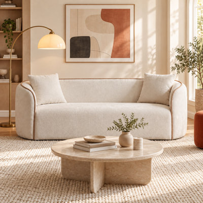 UNAROVA Modern 3-Seater Curved Boucle Sofa