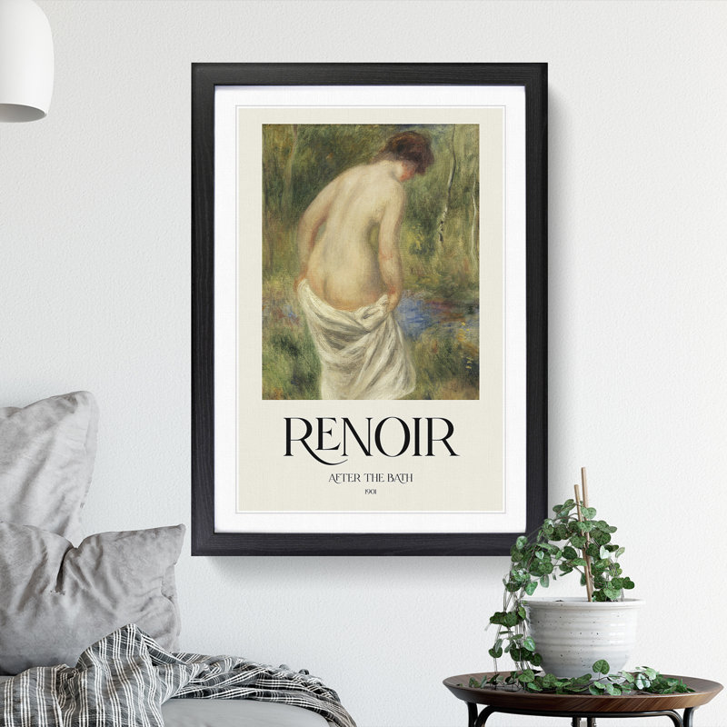 After the Bath by Pierre-Auguste Renoir - Picture Frame Painting, 65cm H x 48cm W x 2cm D, Black Framed