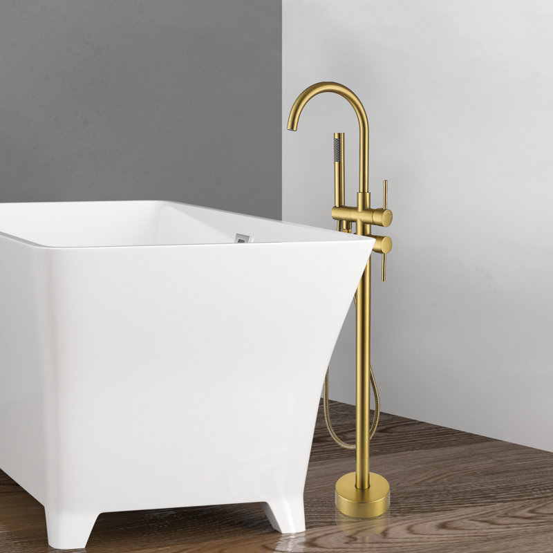 Freestanding Tub Filler with Diverter, Brusehd Brass