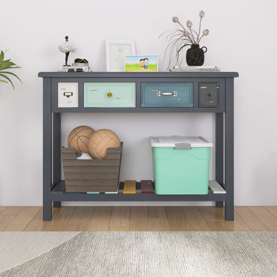 30'' Height MDF Console Table With 4 Drawers And Open Storage Shelf In Colourful