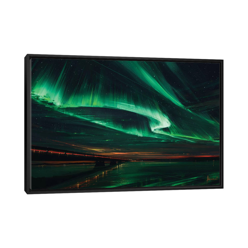 «Northern Lights», impression sur toile tendue, H 18 po x l 26 po x P 1,5 po, Toile avec cadre noir, Pas de tapis