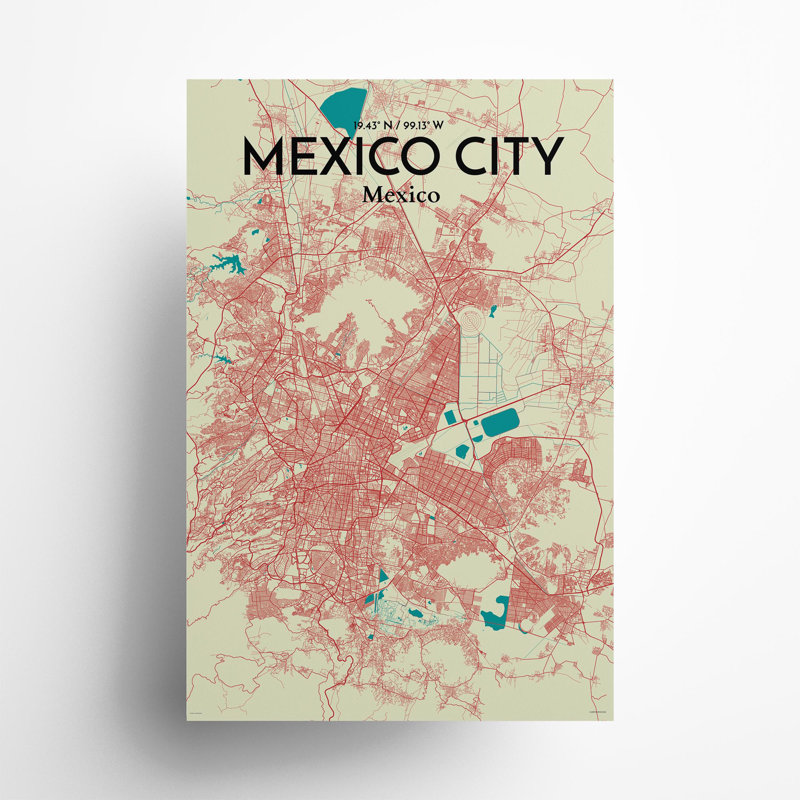 «Mexico City Map», impression, H 36 po x l 24 po, Vert / beige