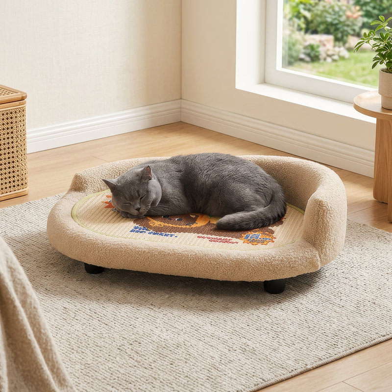 2-in-1 Oval Sisal Cat Scratching Lounge Bed
