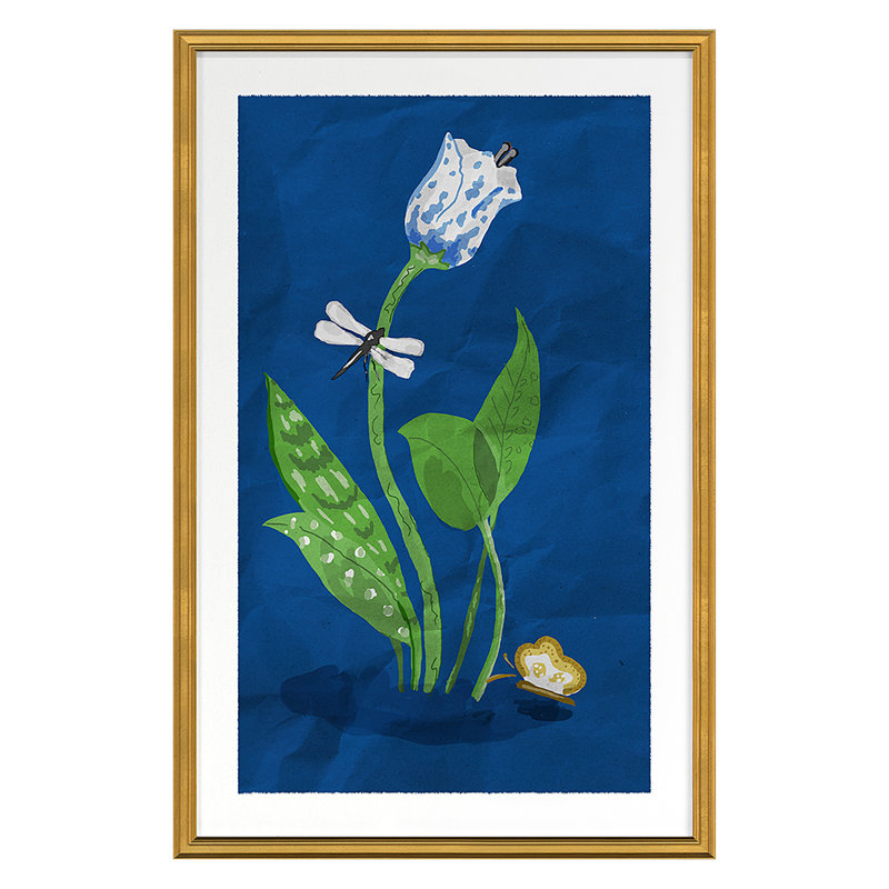 Spotted Tulip 2 (Blue) Print by Dana Gibson, Gold, 26" H x 17" W x 1" D