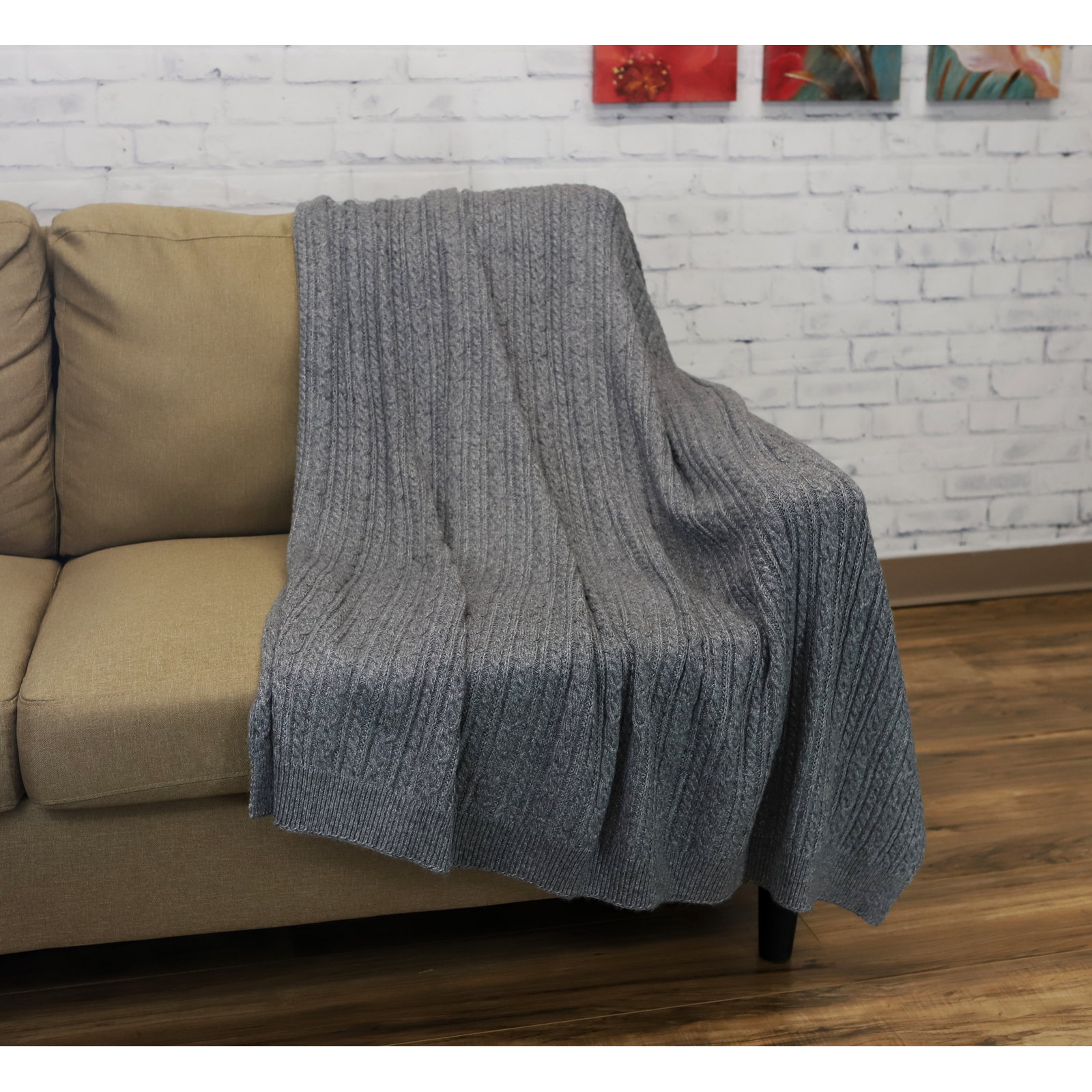 Knitted Throw Blanket, Gray