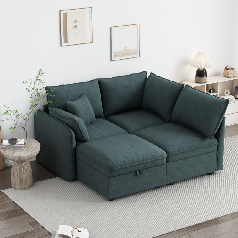 Canapé modulaire rembourré avec repose-pieds 5 pièces Berntol, Molleton gris foncé foncé