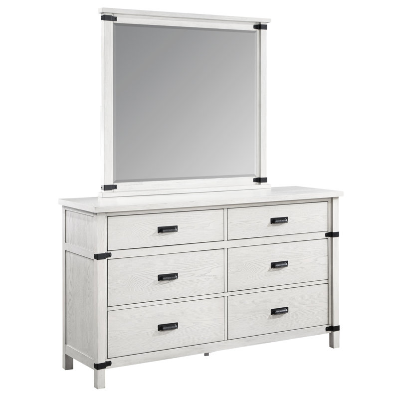 Miroir de chambre à coucher en blanc antique - Élégance moderne démontrée de style contemporain rectangulaire