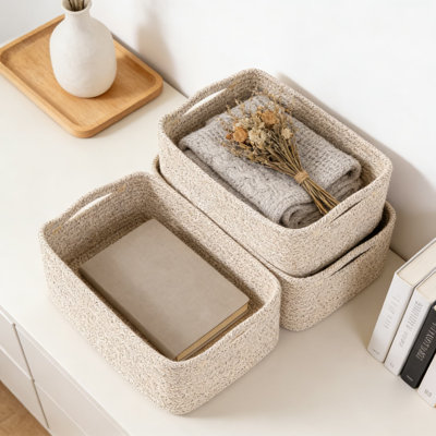 Ensemble de 3 paniers de rangement en corde tissée, paniers pliables pour tablettes, placards et rangement, paniers décoratifs rectangulaires pour serviettes, jouets et articles essentiels