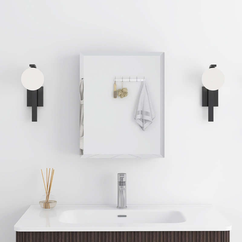 Pharmacie rectangulaire avec miroir, Argent argent, H 20 po x l 16 po x P 4,63 po