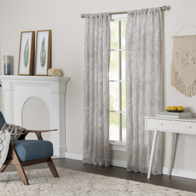 Alecsis 100% Polyester Semi-Sheer Fern Patterned Curtain Panel with Rod Pocket Top